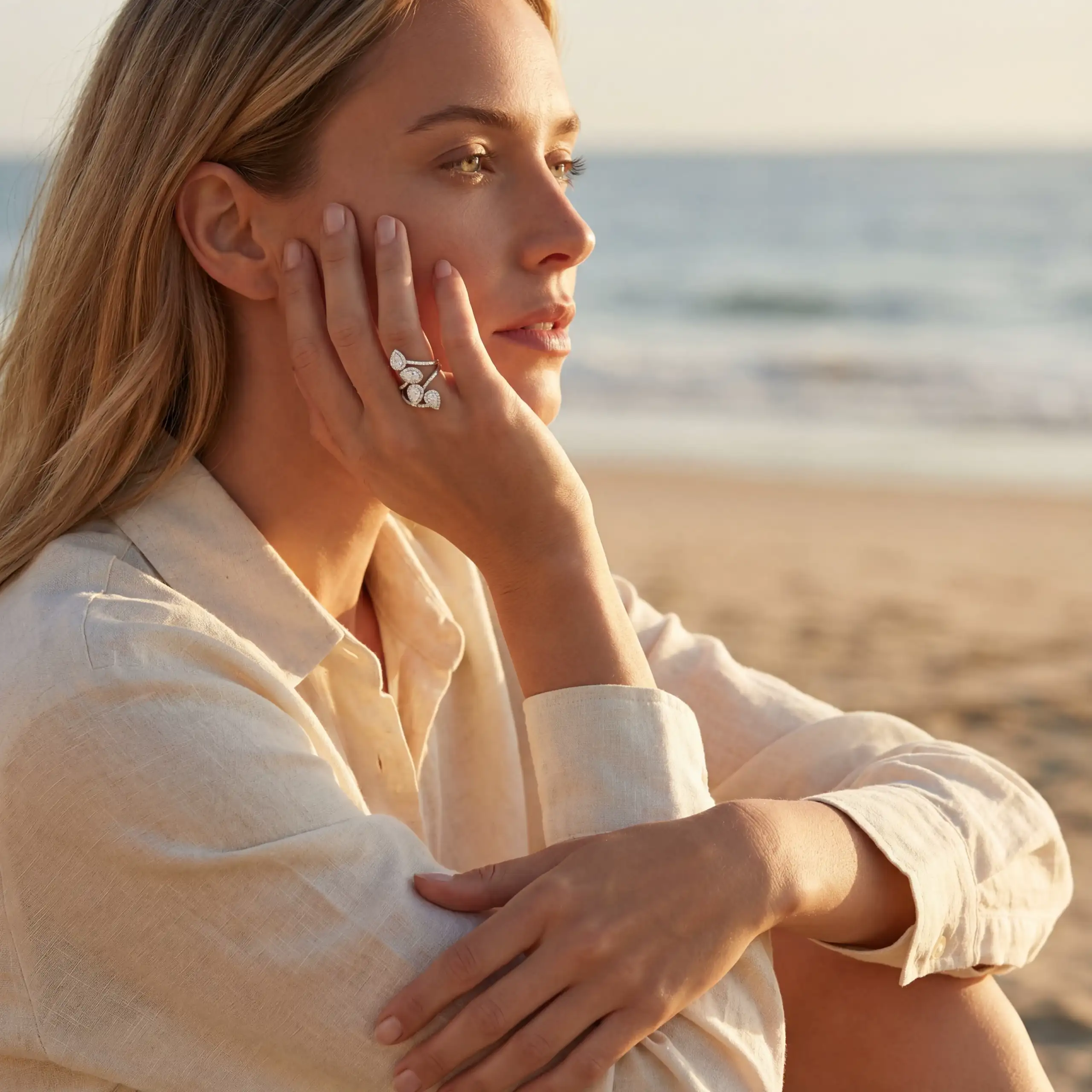 Foliage Pear Diamond Ring